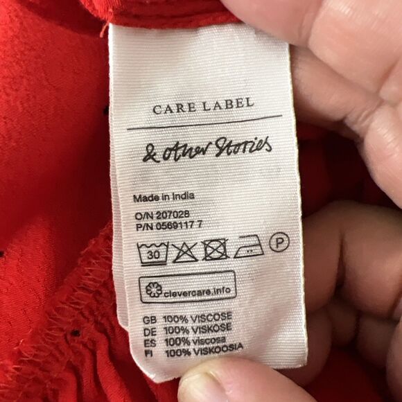 & Other Stories Paris Atelier Dress Women 8 Red Polka Dot Long Sleeve Casual - Picture 6 of 13